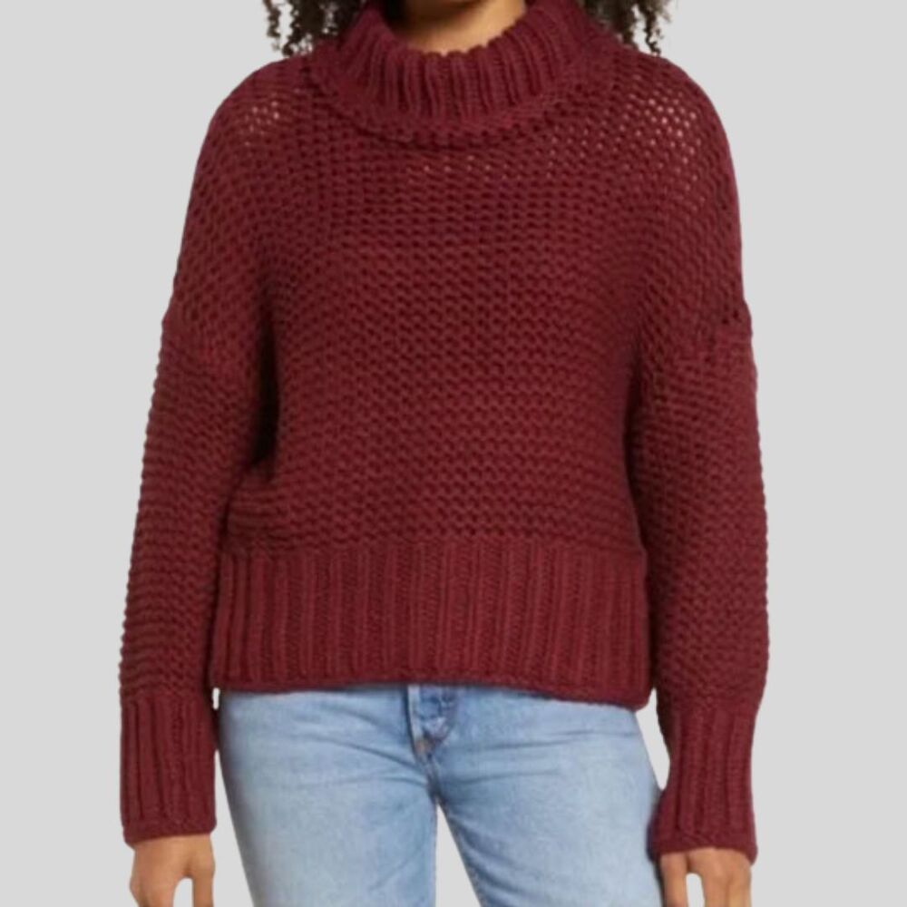 FREE PEOPLE Women's Chunky Oversized Knit Sweater Burgundy Size XS